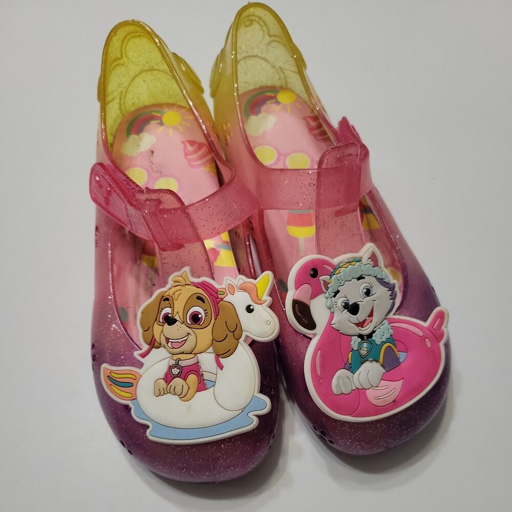 Paw Patrol Shoes Girls 11 Dressy Sandals Pink Cut Out Glitter Slip Ons Jelly Sky